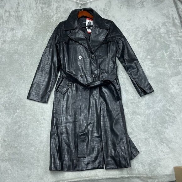 Vince Camuto Jackets & Blazers - Vince Camuto Black Faux Leather Croc Trench Coat Double-Breasted Medium d0464
